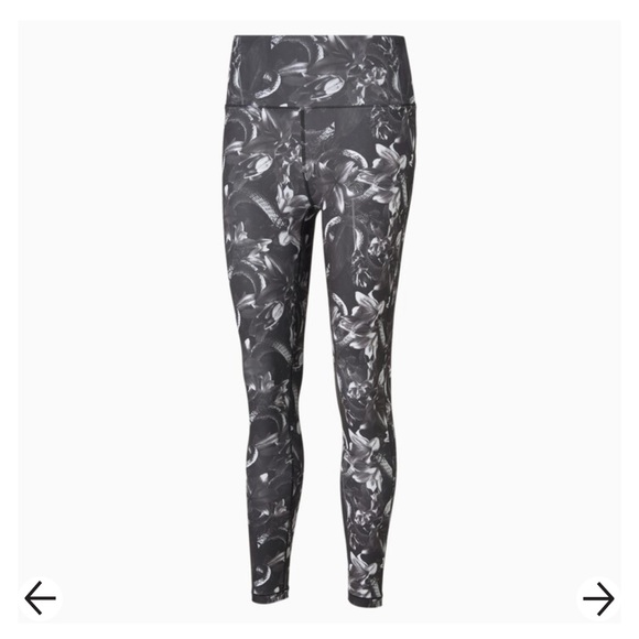NWT PUMA Floral Untamed 7/8 Training Leggings Grey white print tropical floral - Picture 3 of 9